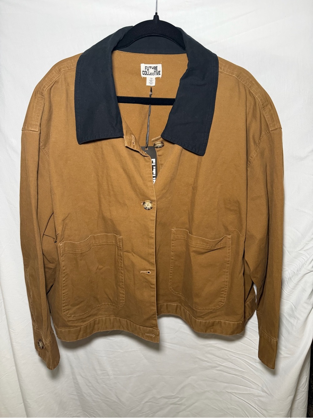 Future Collective Women's Caramel Utility Jacket with Black Collar